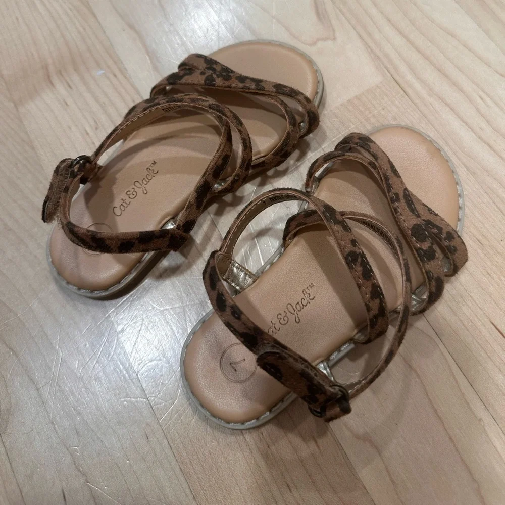 Cat & Jack Tan Leopard Print Kids Sandals